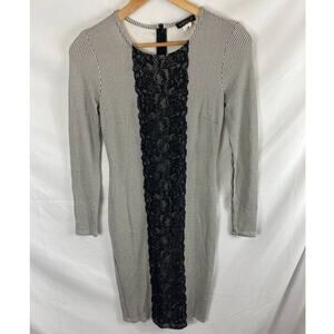 Venus Houndstooth Lace Detail Long Sleeve Dress Size 2